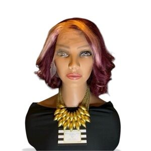13x4x1 t-part  Lace Front burgundy w/ highlight wig 8”